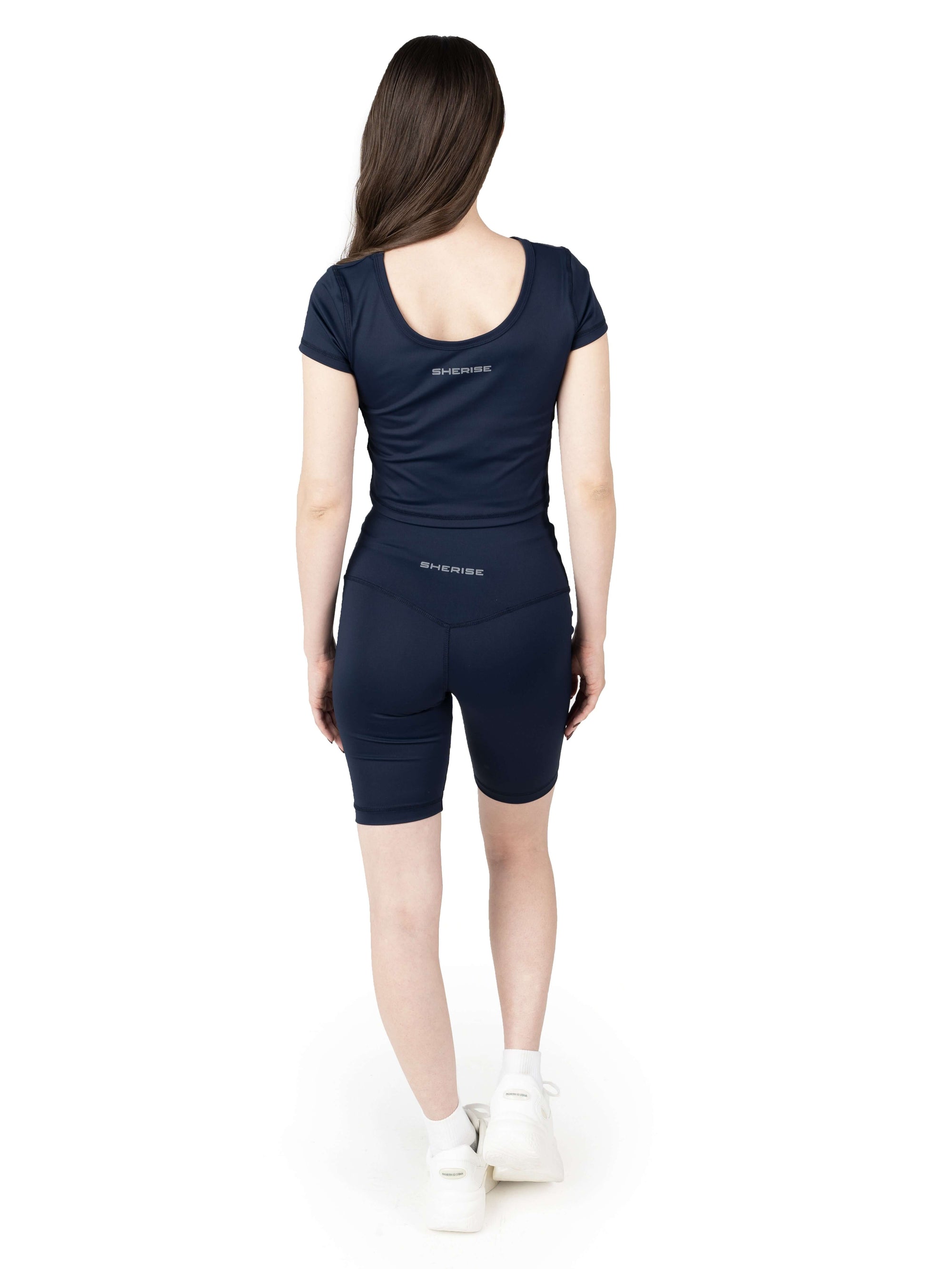 Navy Blue Cropped Active Tee & Biker Shorts Co Ord Set