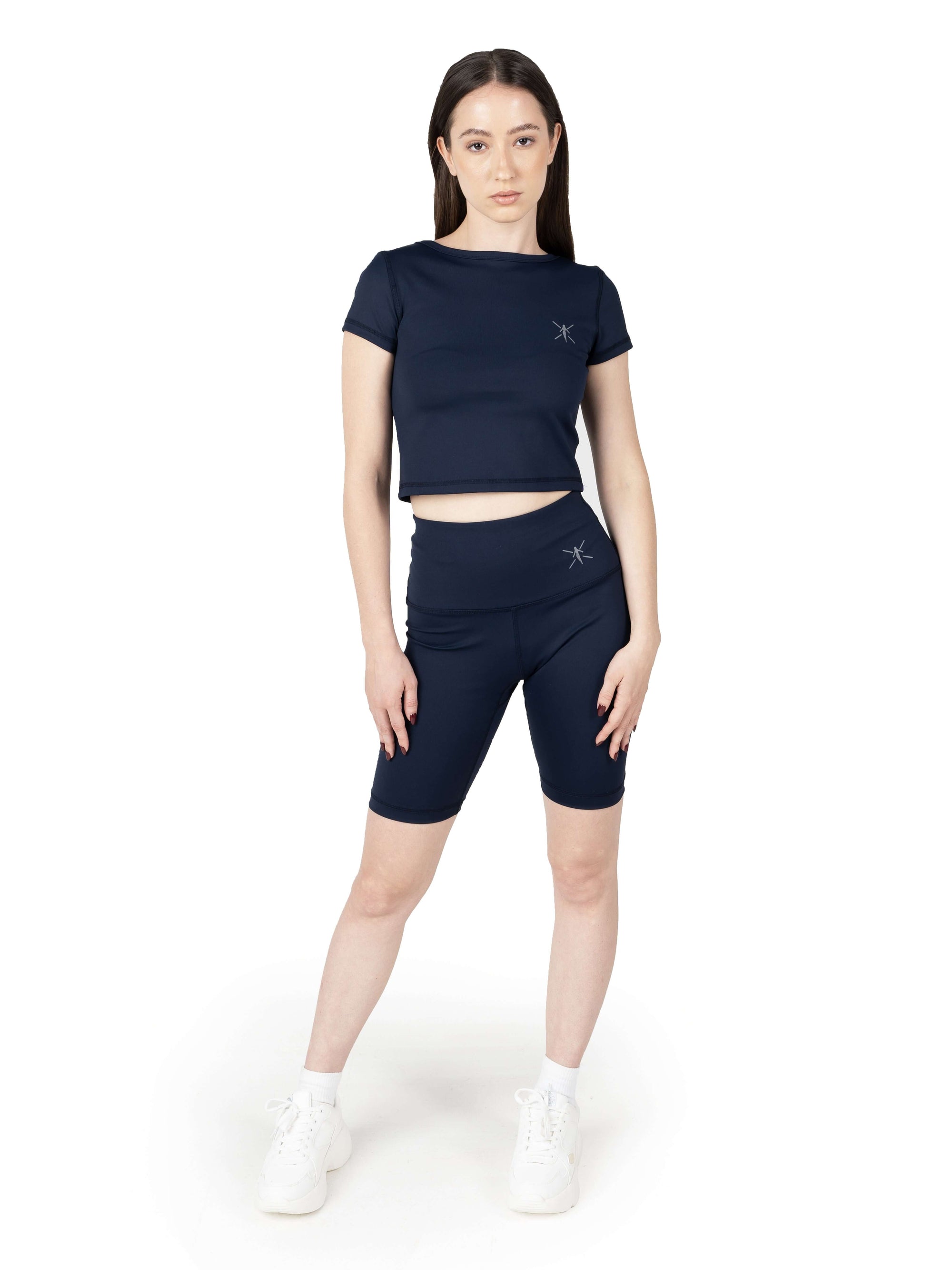 Navy Blue Cropped Active Tee & Biker Shorts Co Ord Set