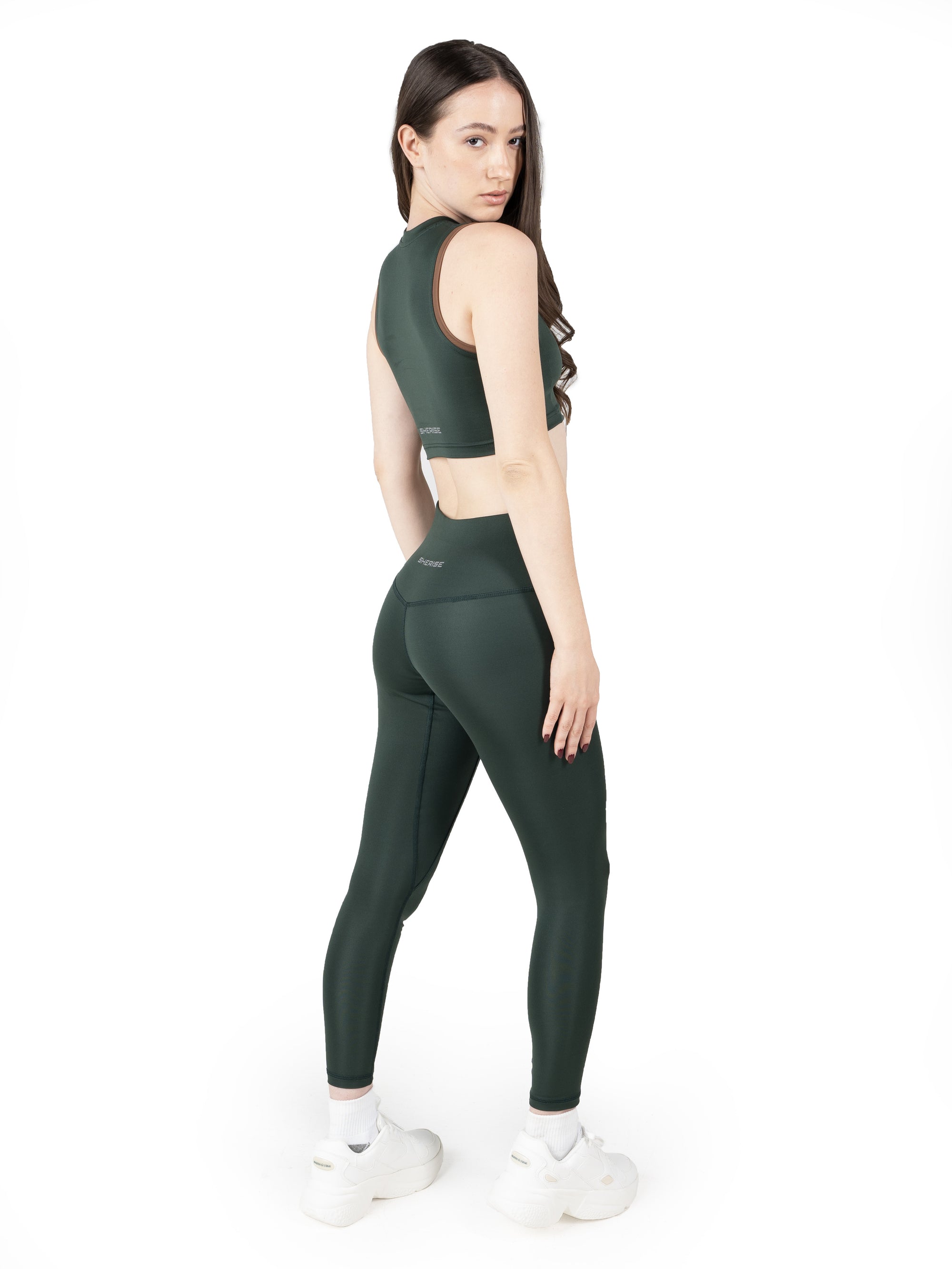 Dark Saga Green Full Coverage Active Bra &amp; High Waist Leggings Co Ord Set