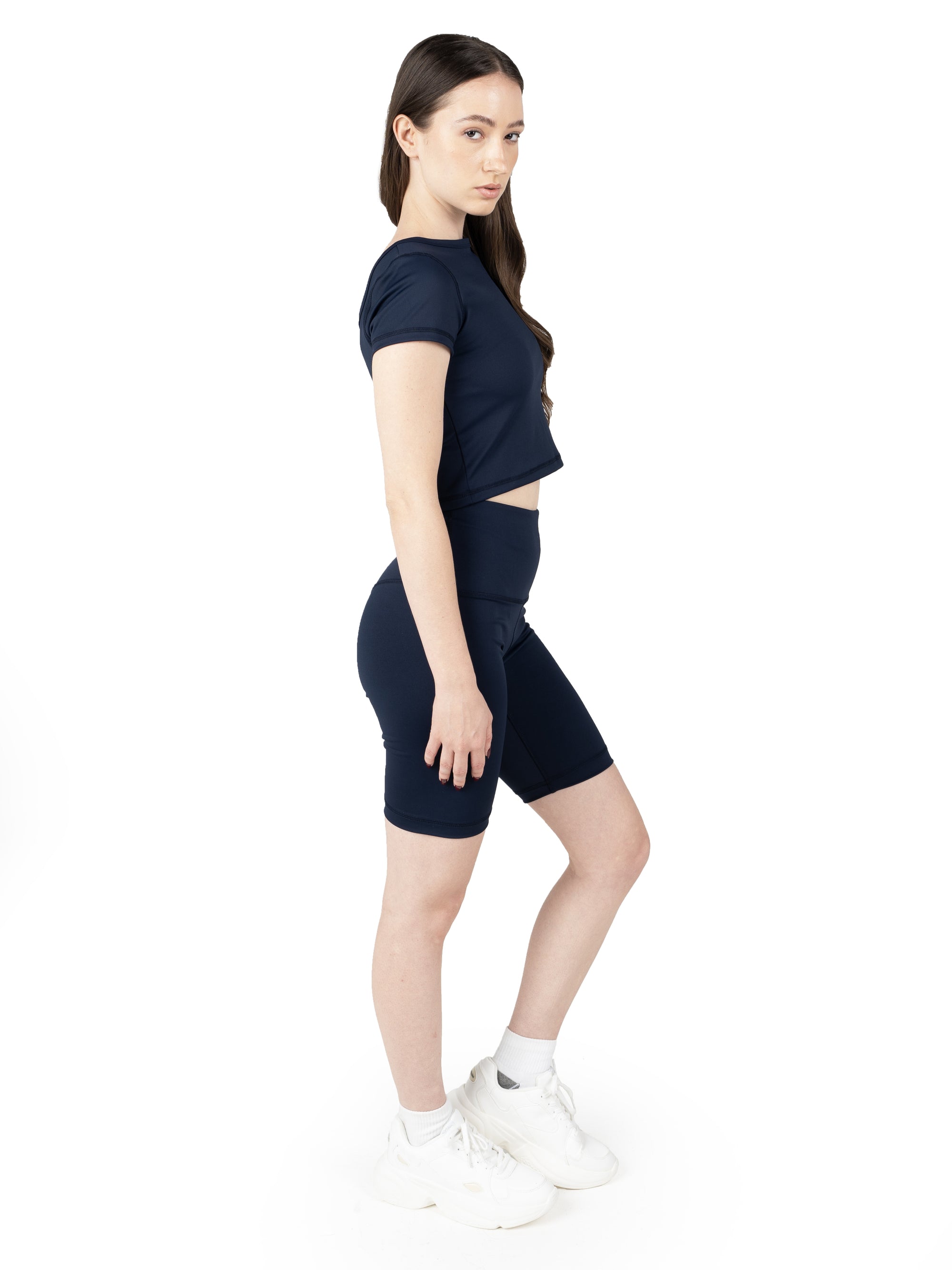 Navy Blue Cropped Active Tee &amp; Biker Shorts Co Ord Set