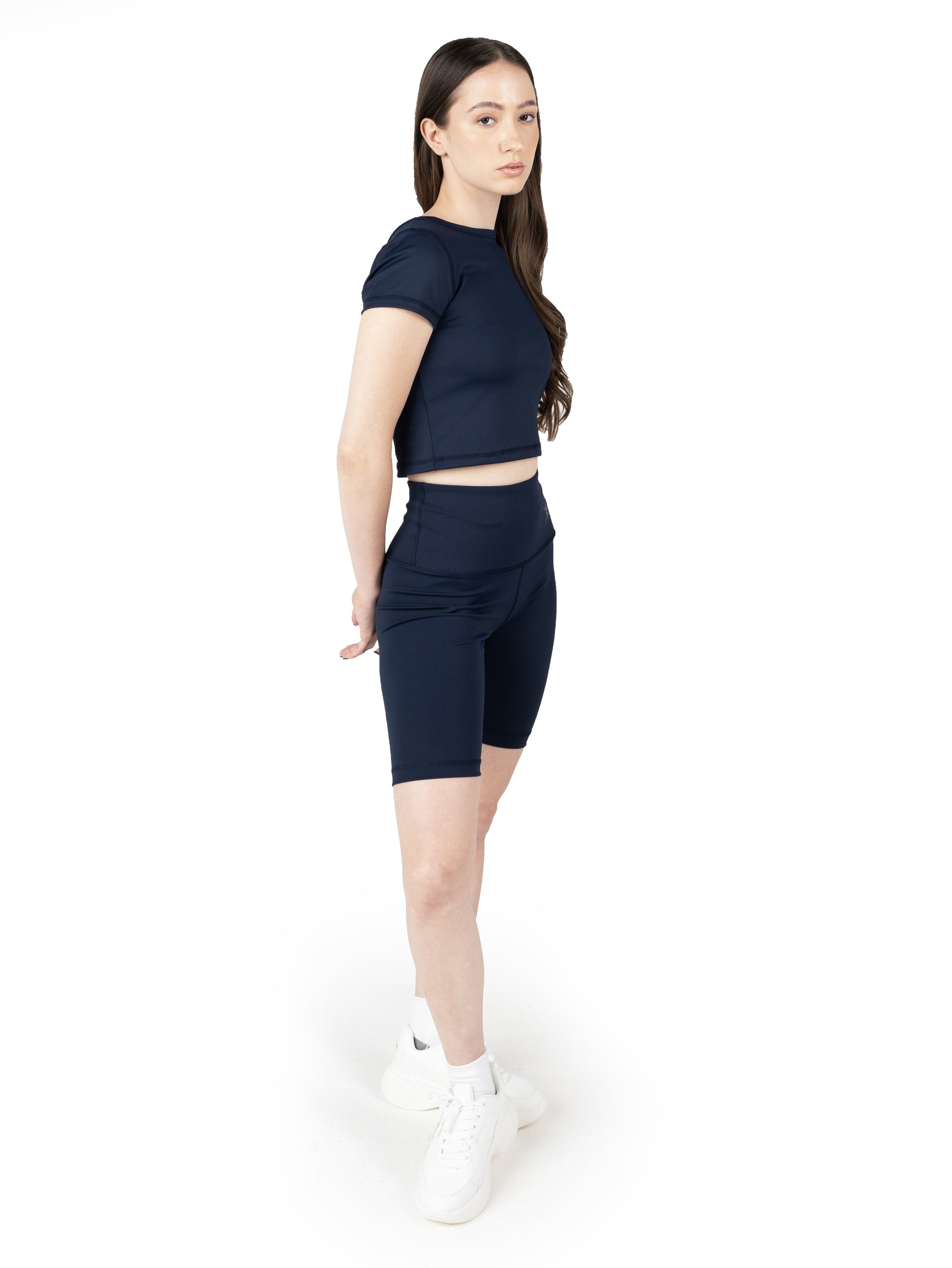 Navy Blue Cropped Active Tee &amp; Biker Shorts Co Ord Set