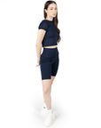 Navy Blue Cropped Active Tee & Biker Shorts Co Ord Set