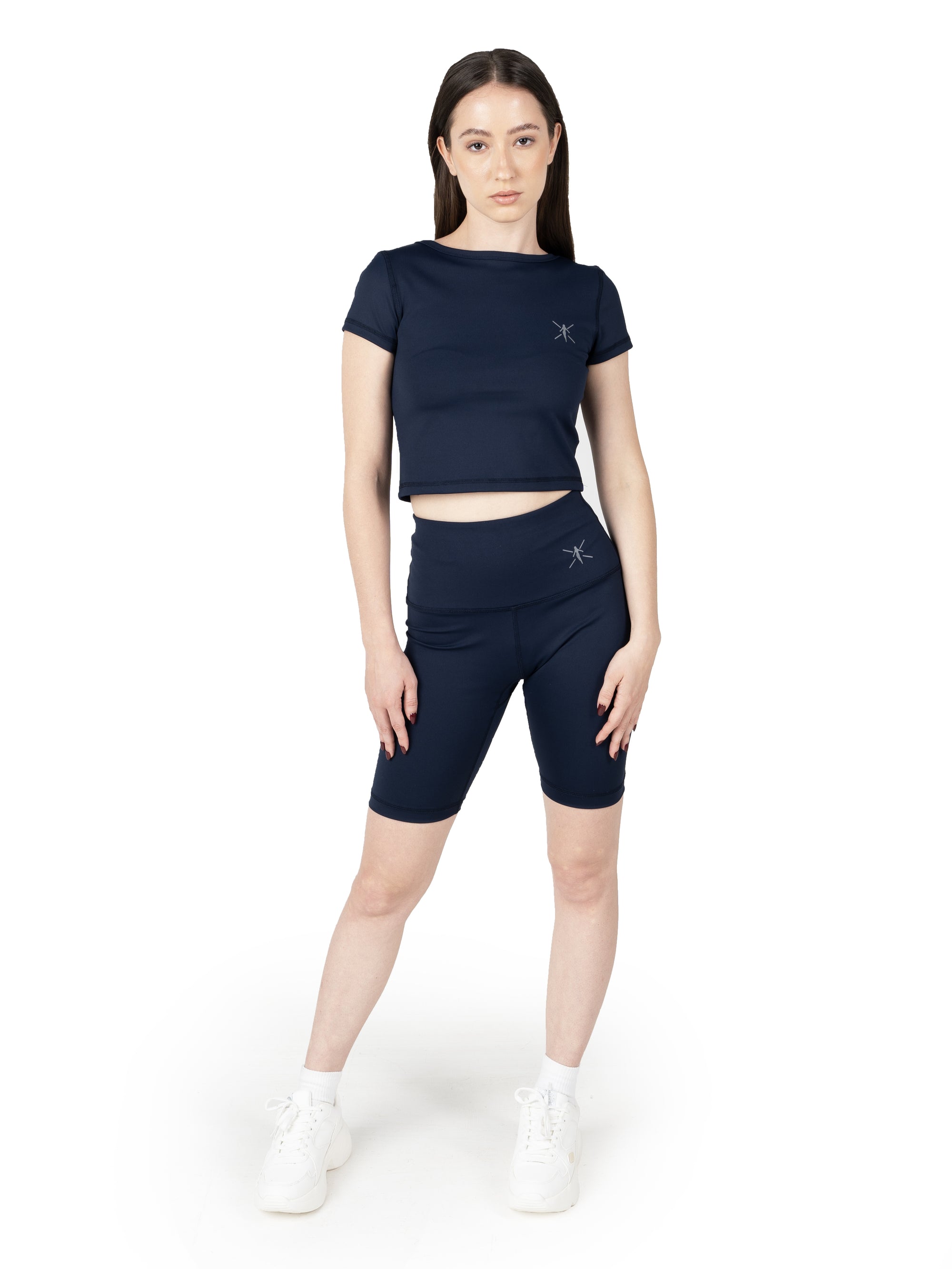 Navy Blue Cropped Active Tee &amp; Biker Shorts Co Ord Set