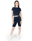 Navy Blue Cropped Active Tee & Biker Shorts Co Ord Set