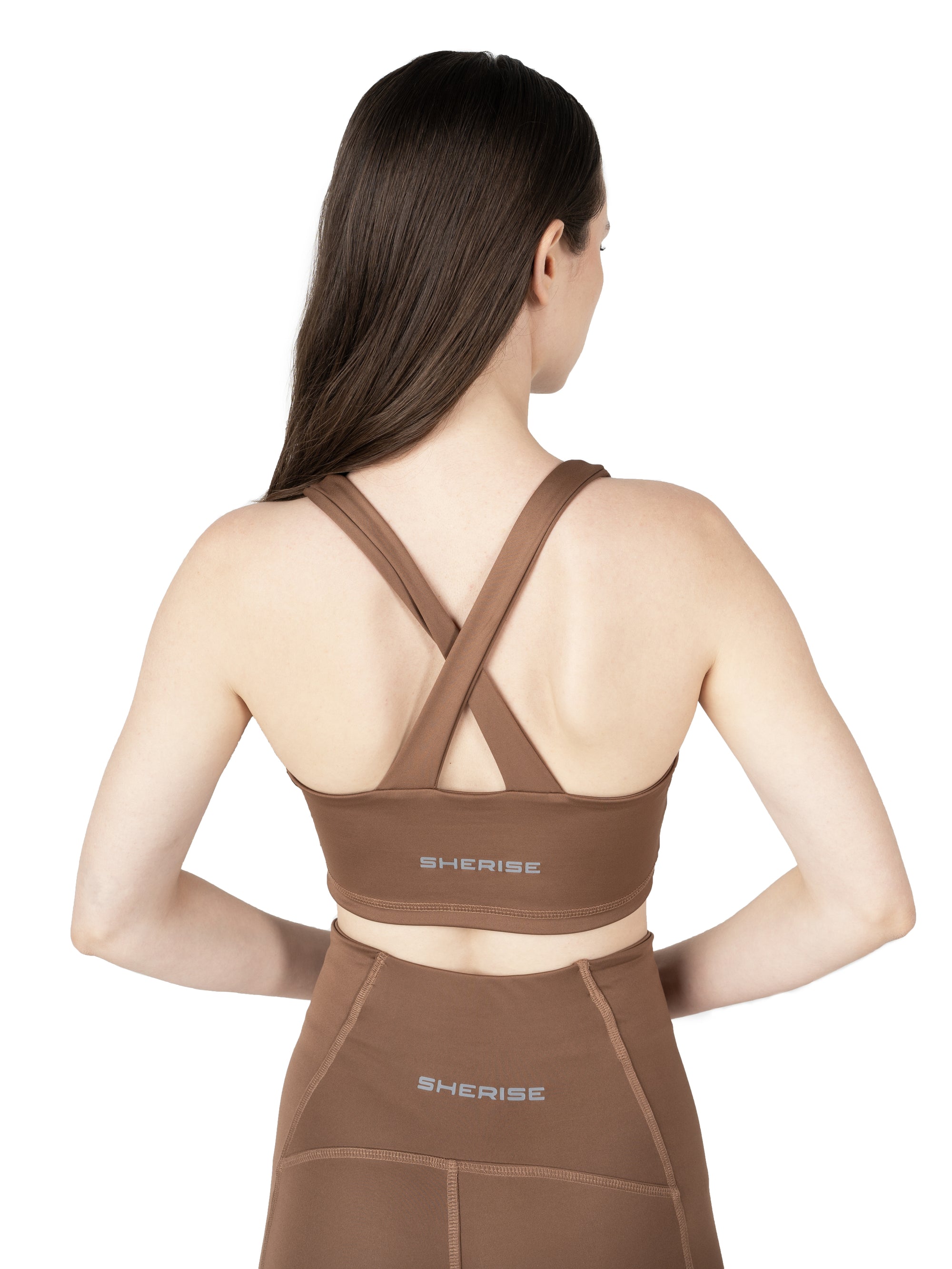 Cocoa Brown Cross Back Sports Bra