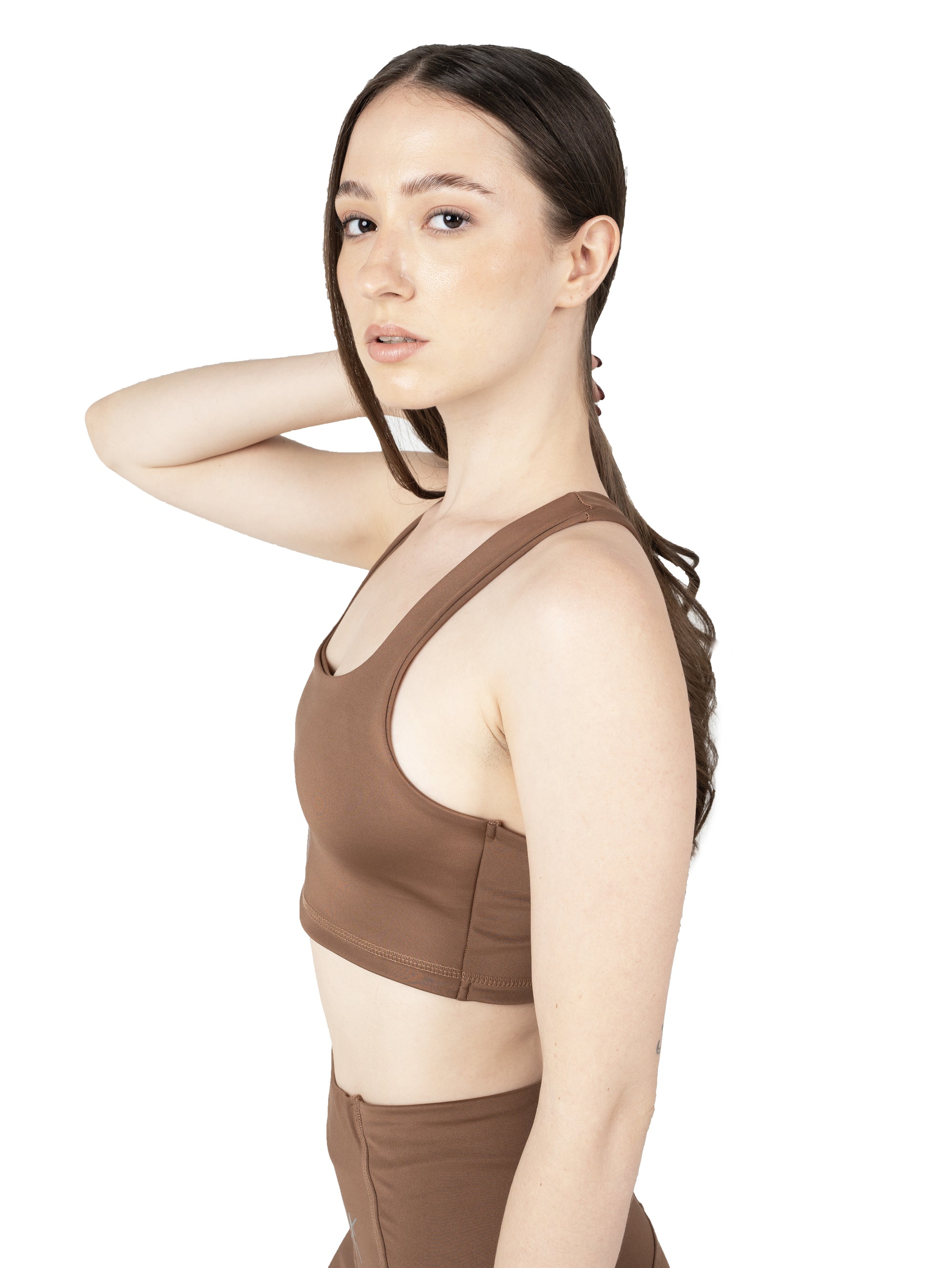 Cocoa Brown Cross Back Sports Bra