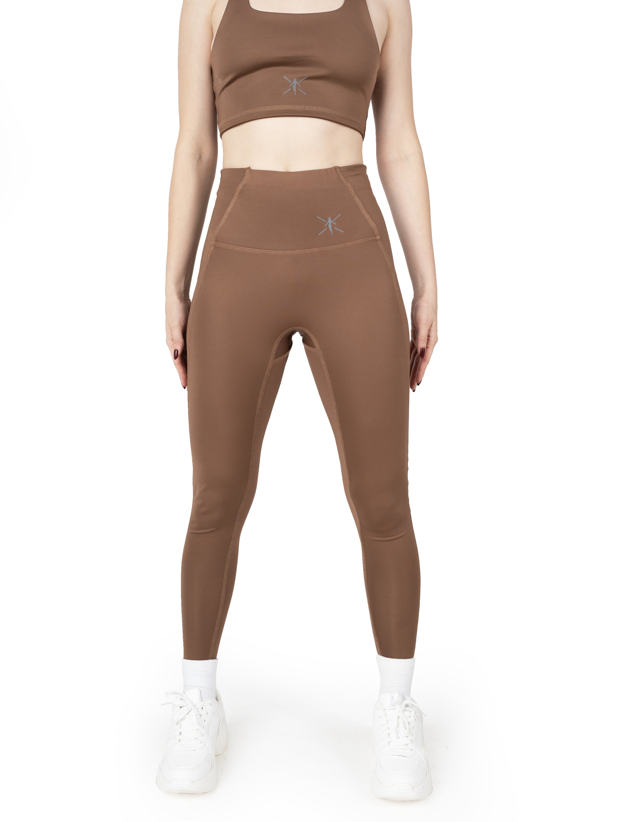 Cocoa Brown High Waist Leggings with Pocket