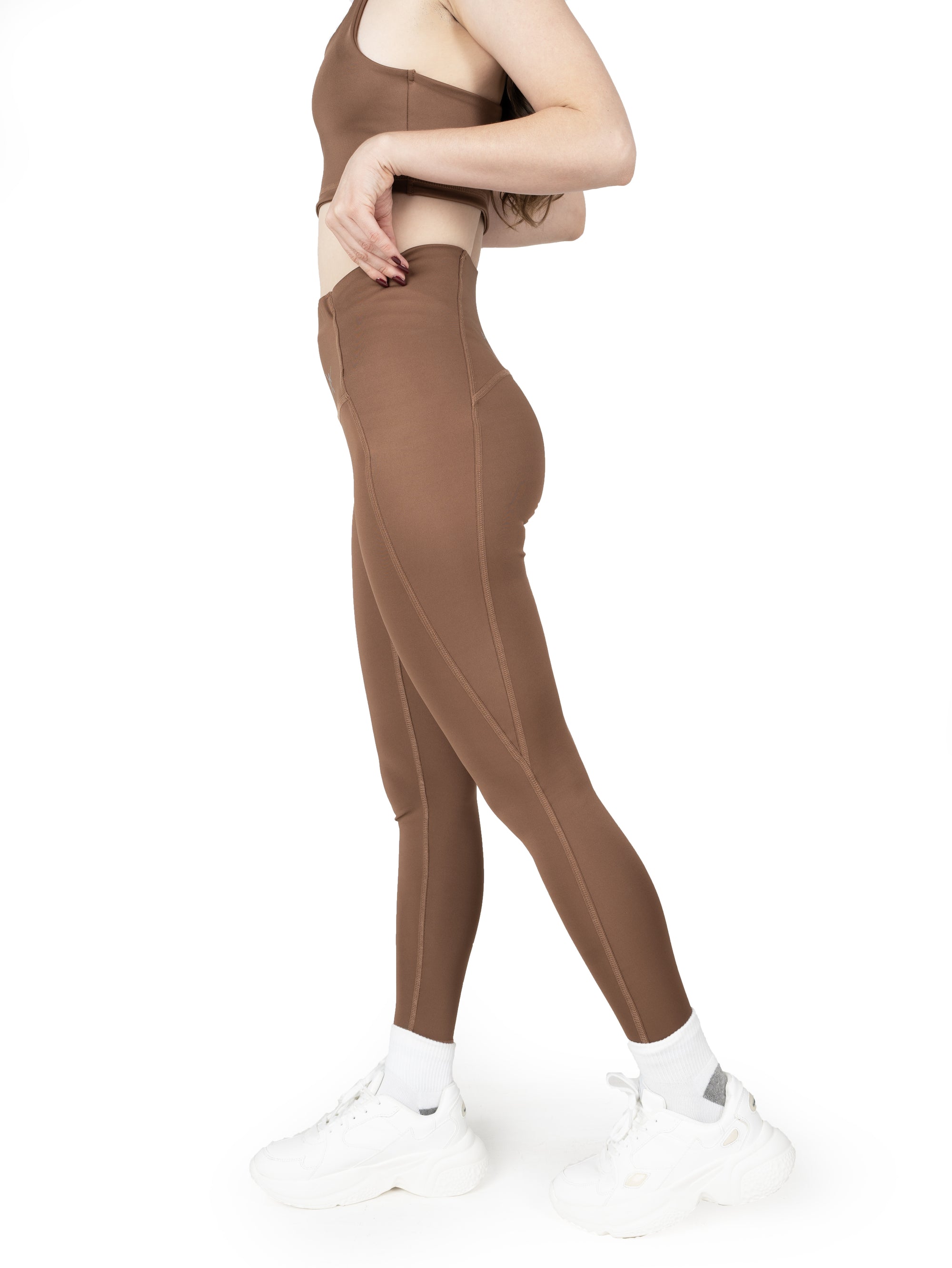 Cocoa Brown High Waist Leggings with Pocket