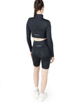 Coal Black Long Sleeve High Neck Zip Crop top & Biker Shorts Co Ord Set