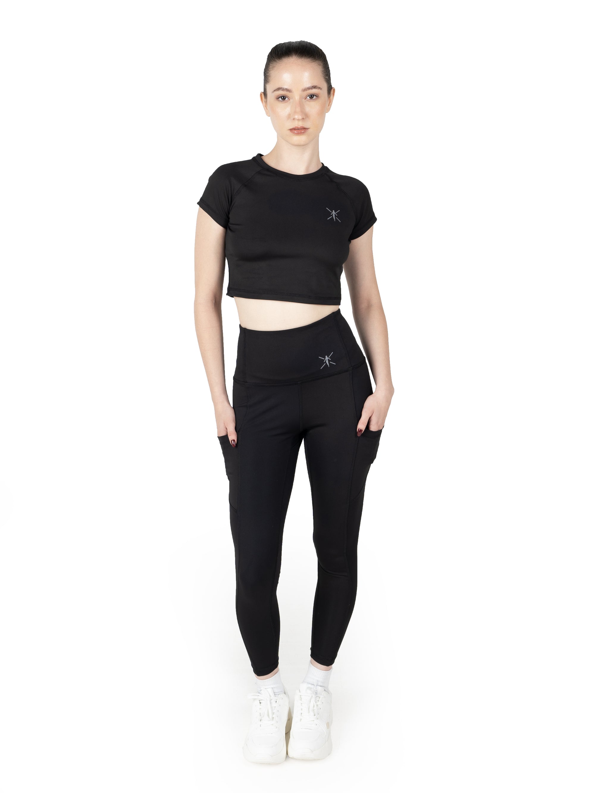 Deep Black Active Crop top &amp; Tights Co Ord Set