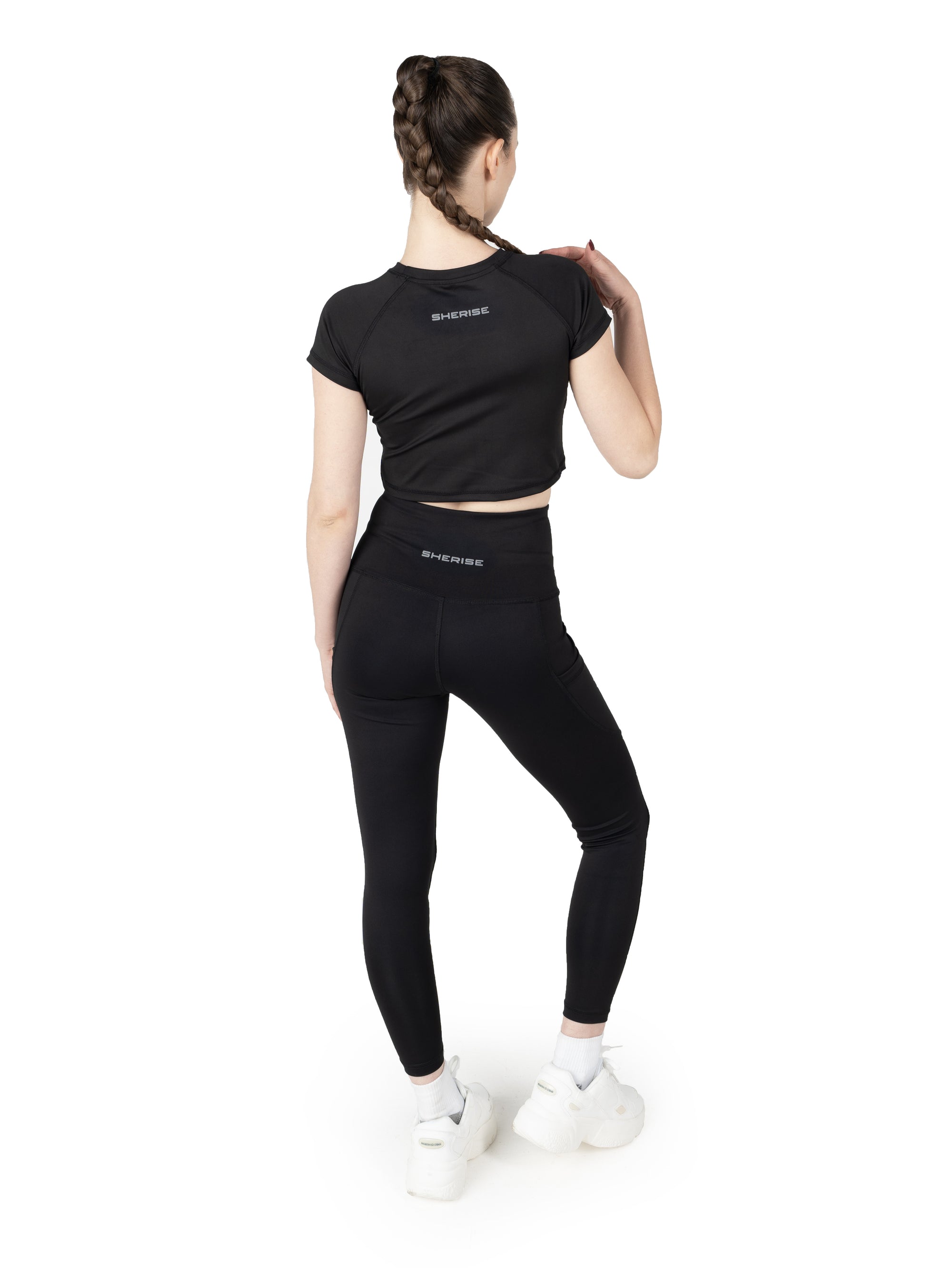 Deep Black Active Crop top &amp; Tights Co Ord Set