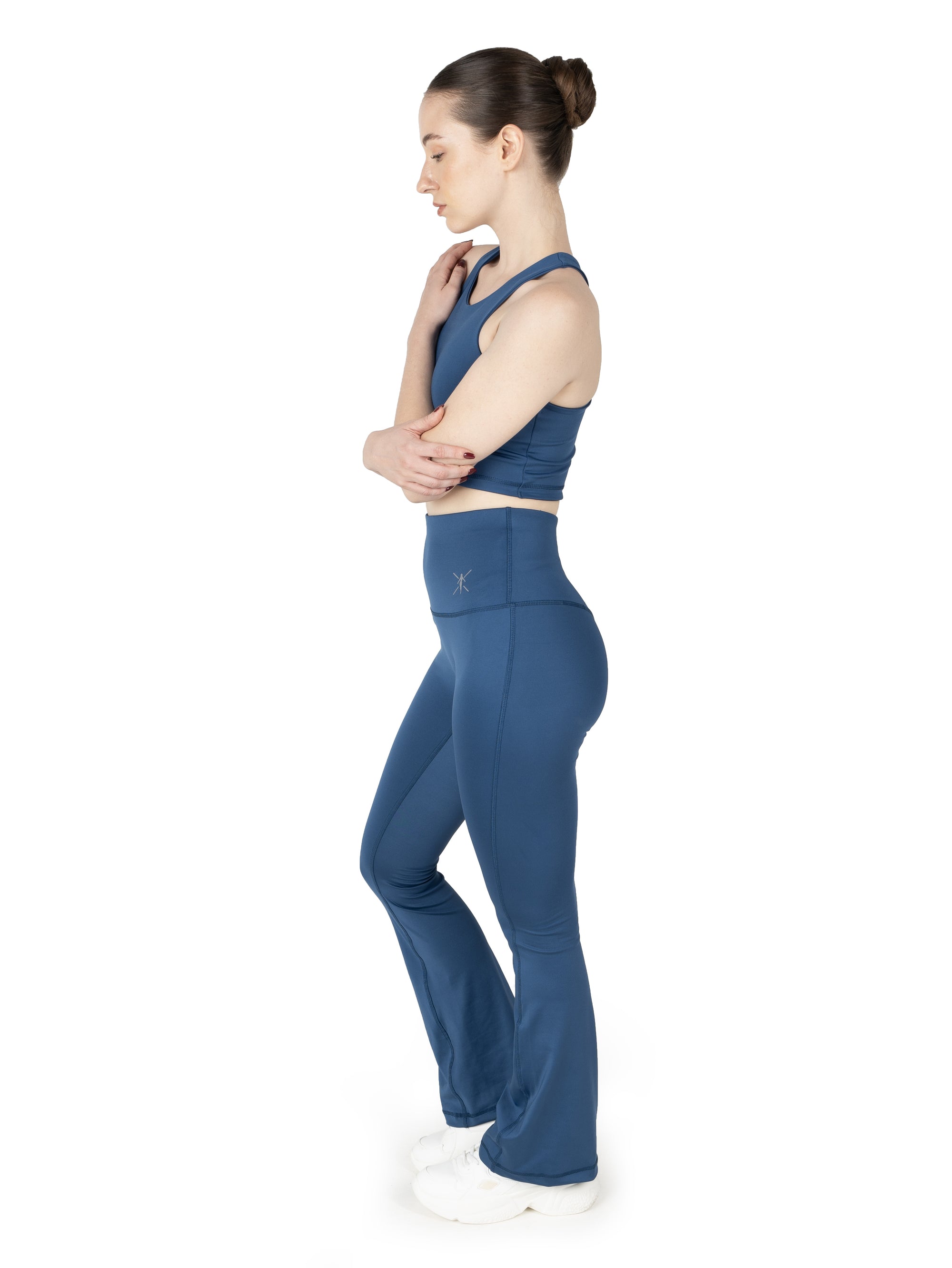 Blue Racerback Sports Bra &amp; High Waist Flared Pant Co Ord Set