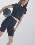 Navy Blue Cropped Active Tee & Biker Shorts Co Ord Set